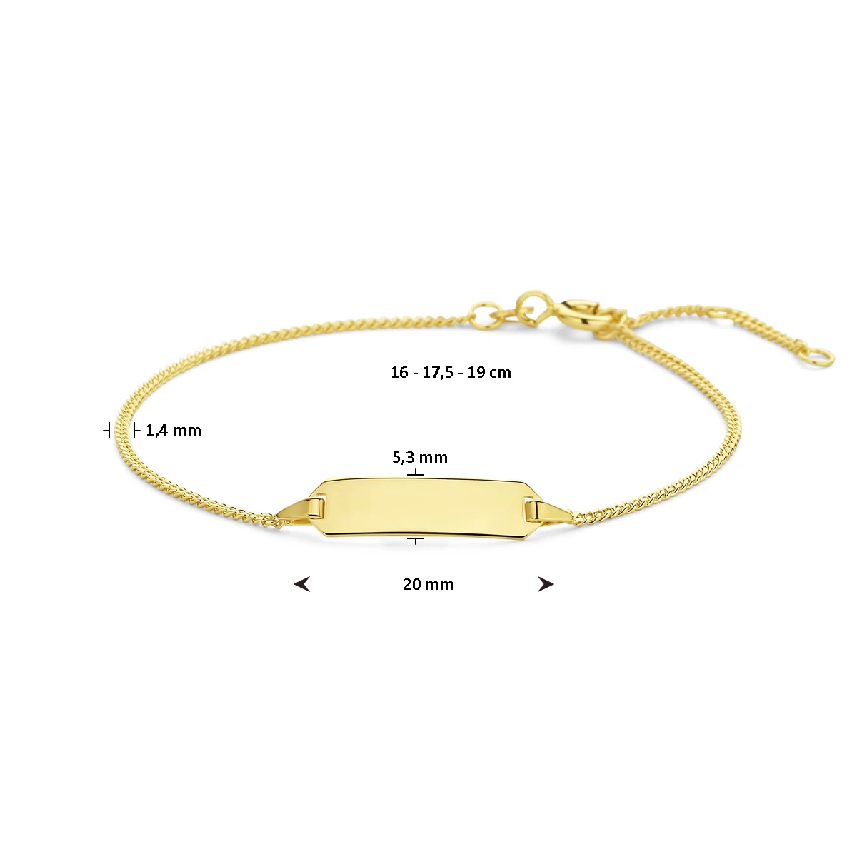 graveerarmband plaat 5,3 mm 16,5 - 17,5 - 19 cm 14K geelgoud