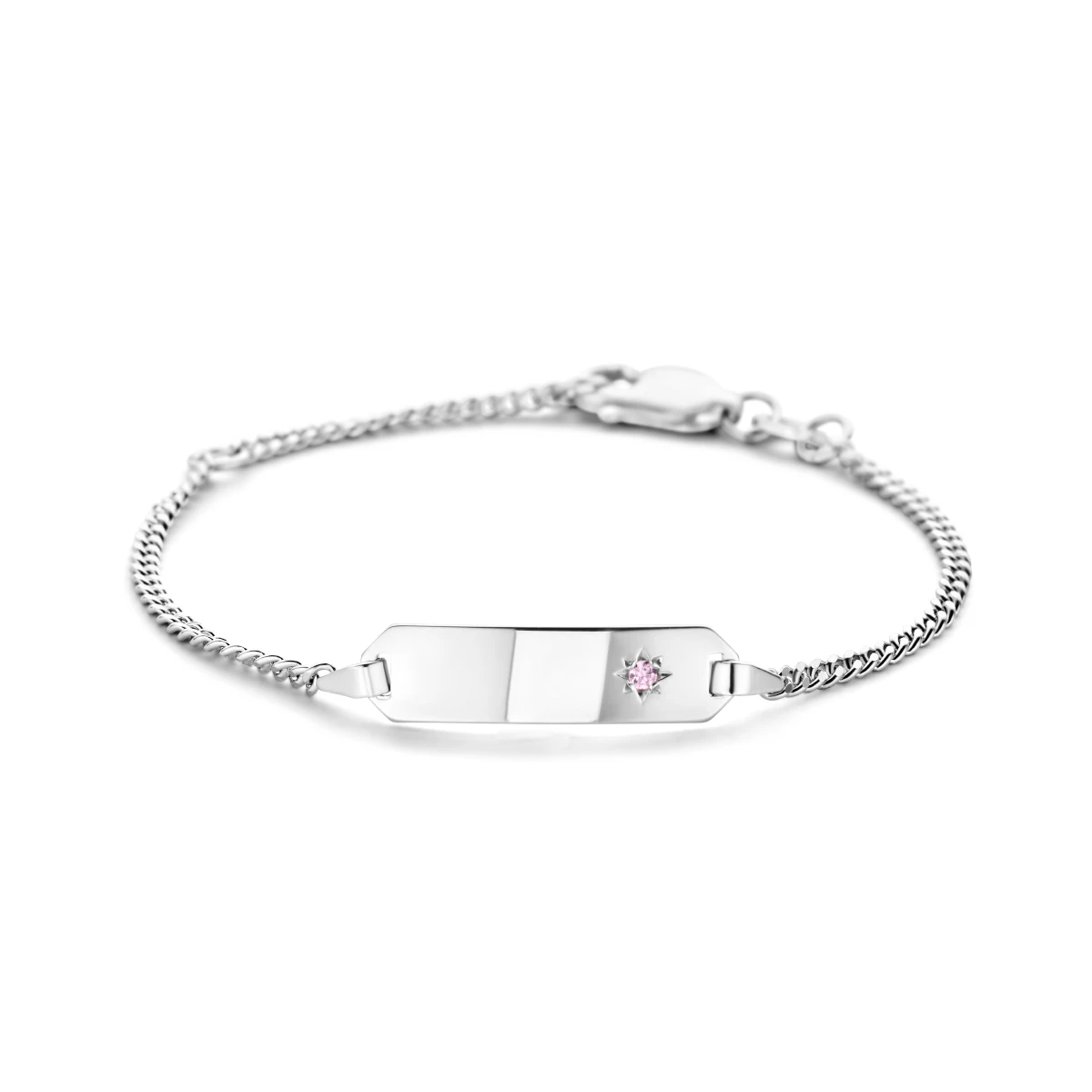 graveerarmband roze zirkonia plaat 5,0 mm zilver wit