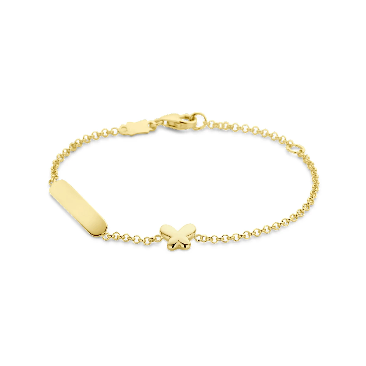 graveerarmband vlinder plaat 3,5 mm 14K geelgoud