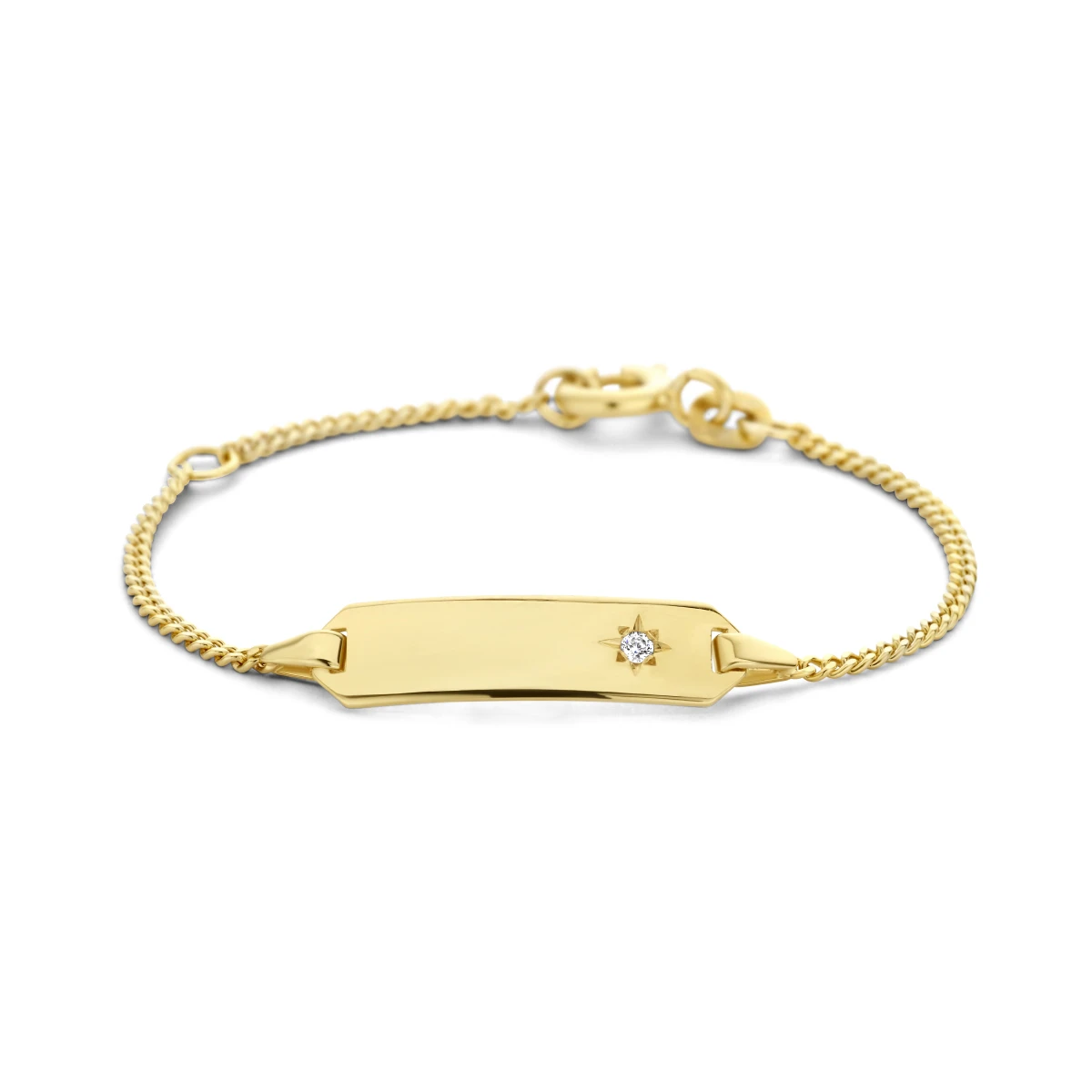 graveerarmband zirkonia gourmette 4 zijdes geslepen plaat 5,0 mm 14K geelgoud