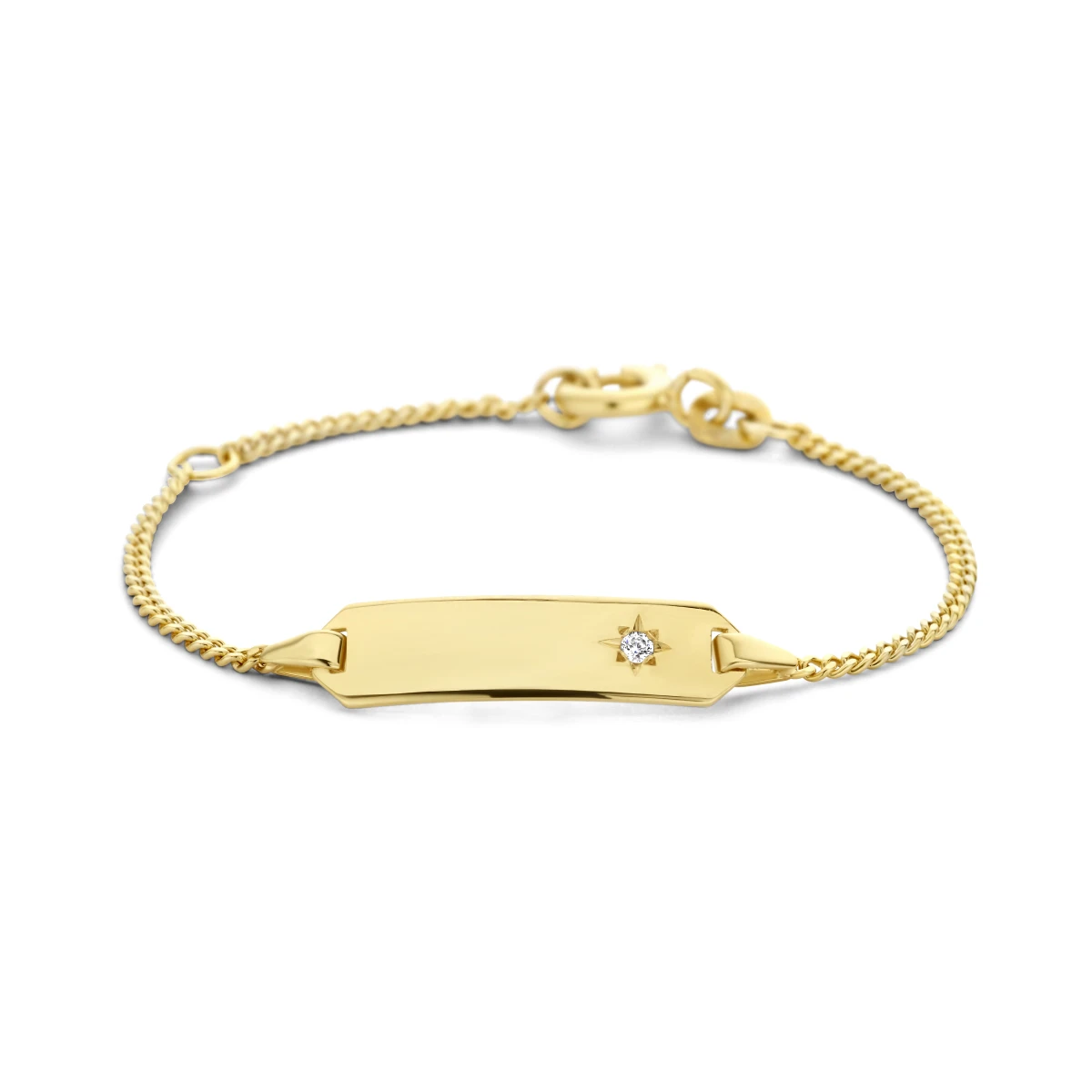 graveerarmband zirkonia gourmette 4 zijdes geslepen plaat 5,0 mm 14K geelgoud