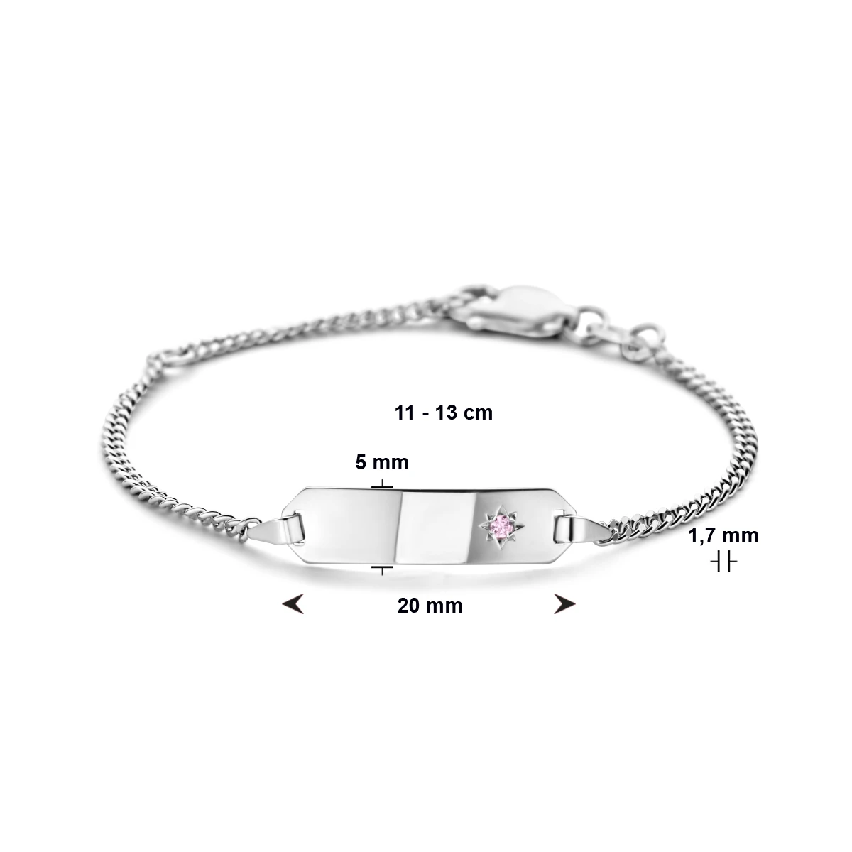 graveerarmband zirkonia plaat 5,0 mm 11 - 13 cm zilver gerhodineerd