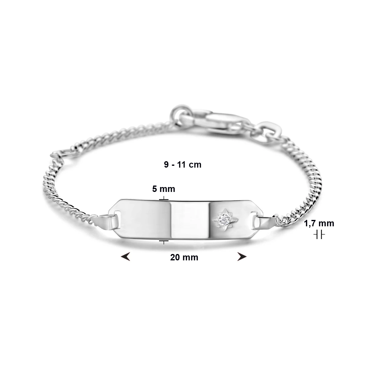 graveerarmband zirkonia plaat 5,0 mm 9 - 11 cm zilver gerhodineerd