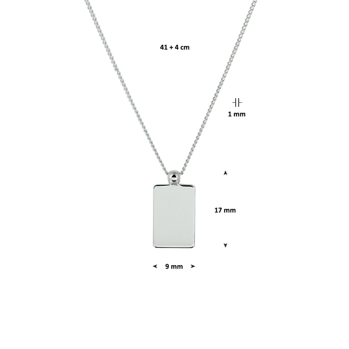 graveercollier 40 + 5 cm zilver gerhodineerd