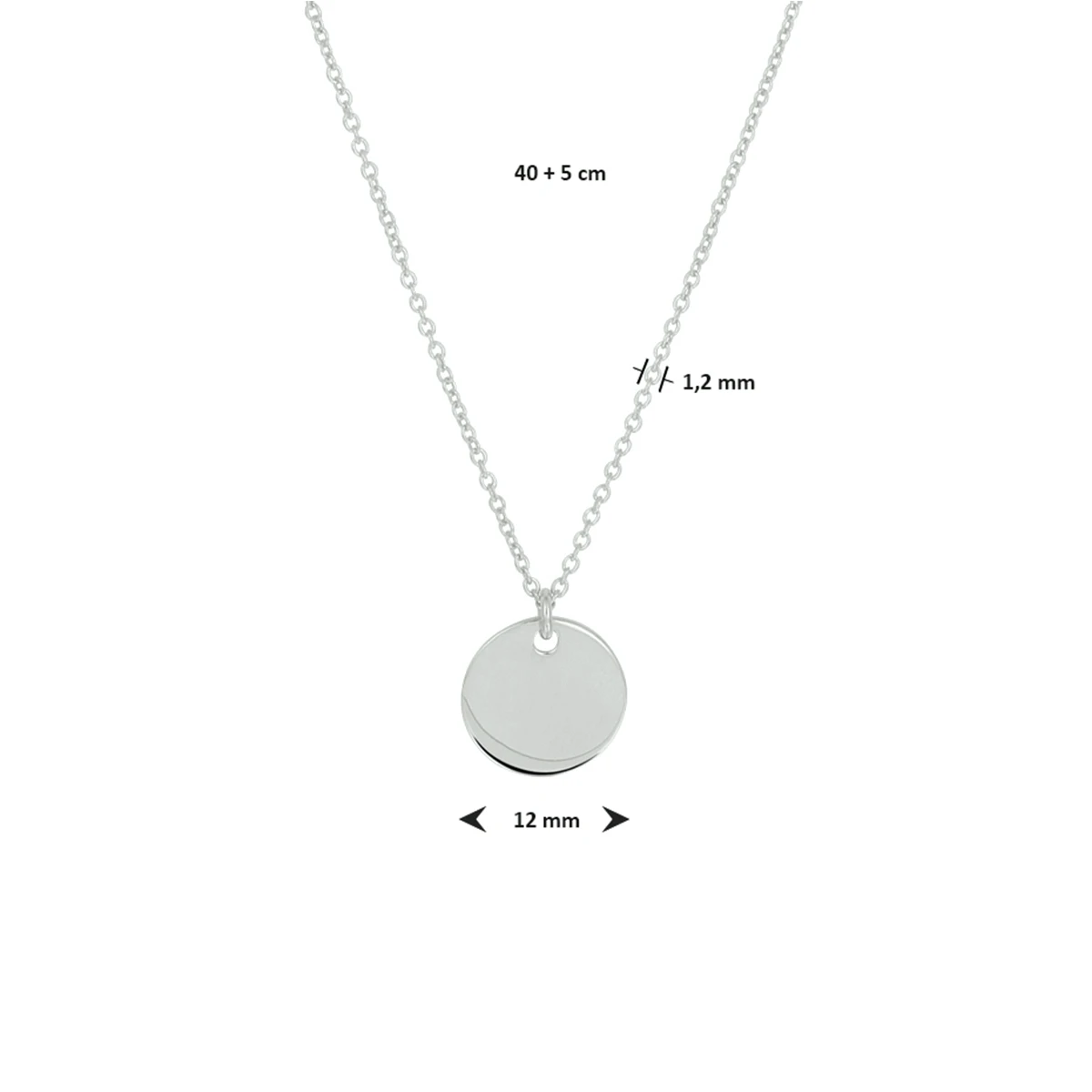 graveercollier rondje 40 + 5 cm zilver gerhodineerd