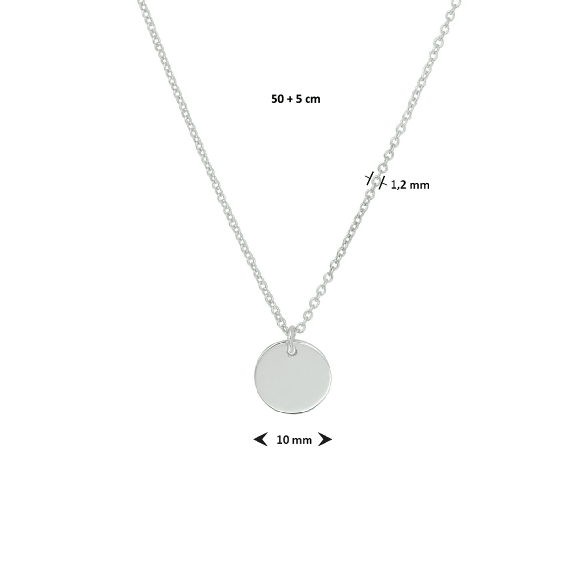 graveercollier rondje 40 + 5 cm zilver gerhodineerd