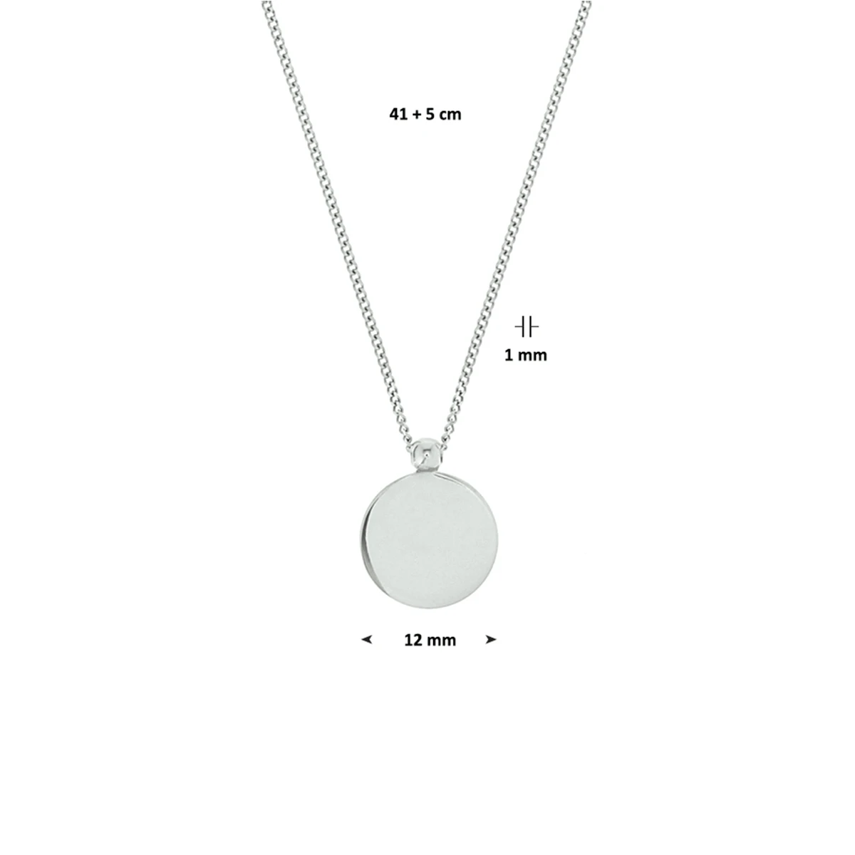 graveercollier rondje 41 + 5 cm zilver gerhodineerd