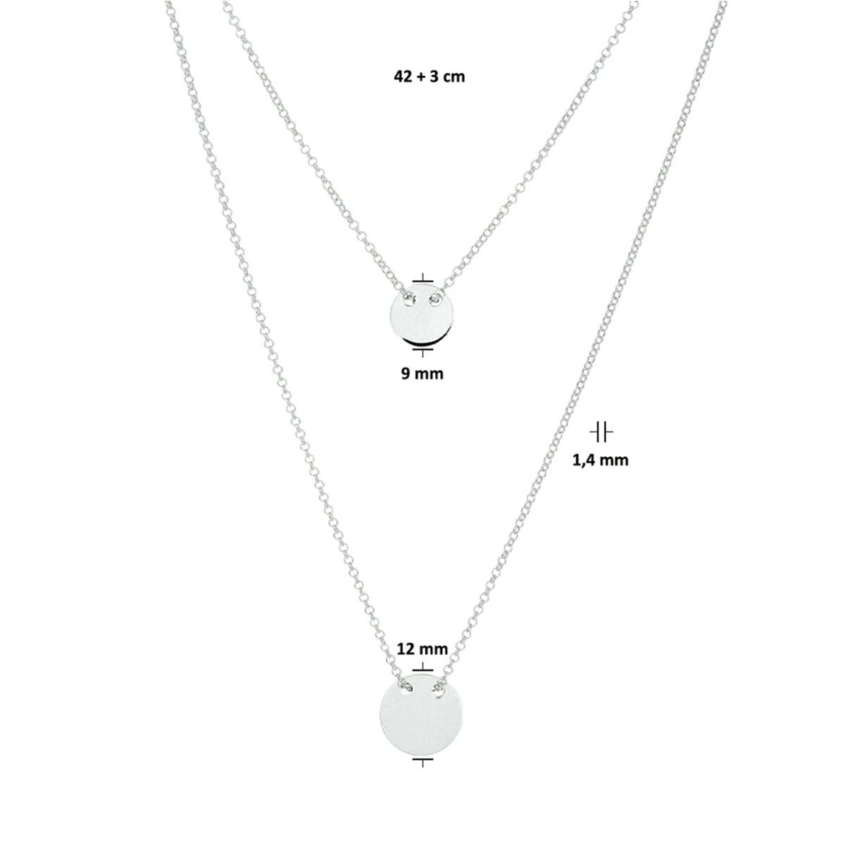 graveercollier rondjes 42 + 3 cm zilver gerhodineerd