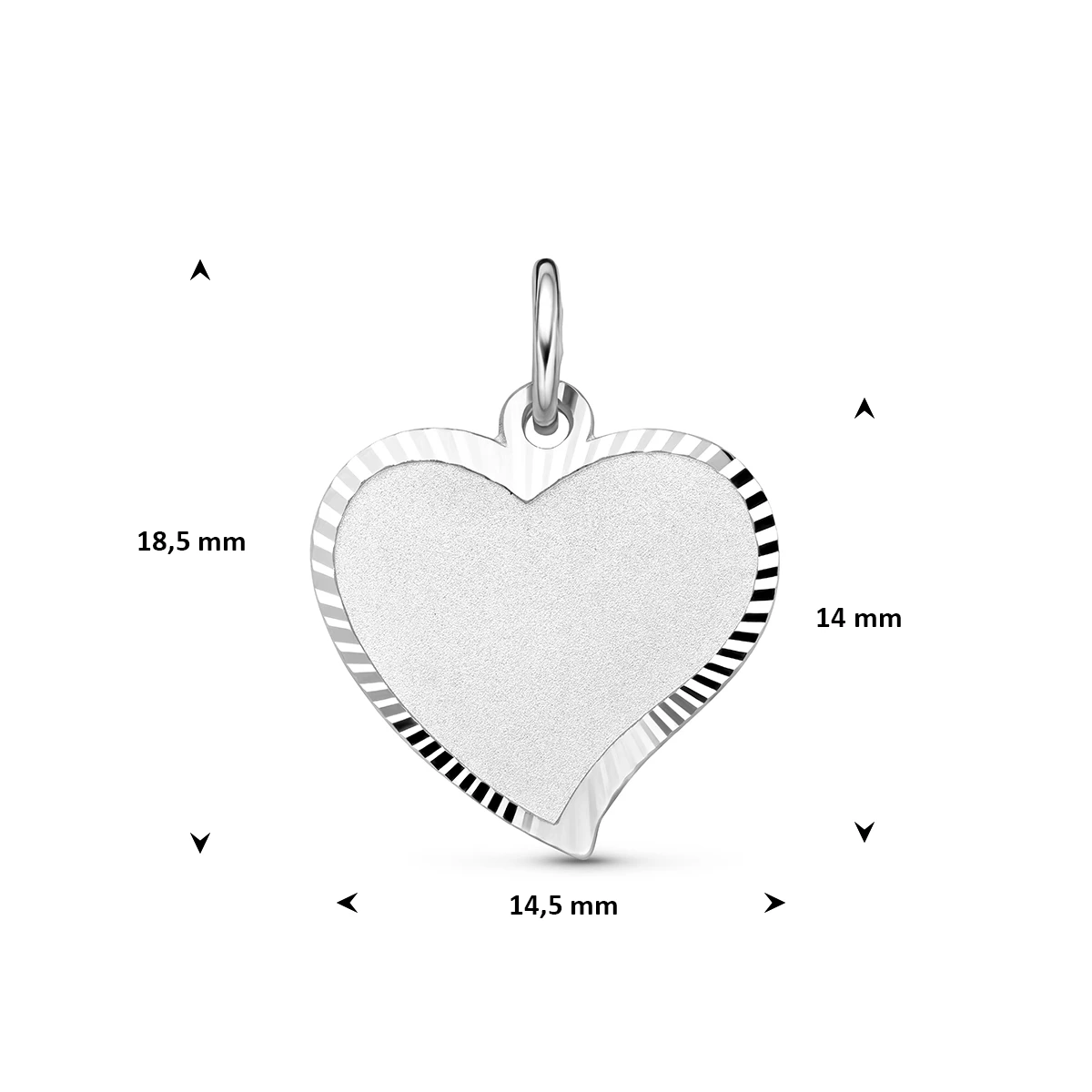 graveerhanger hart poli/mat gediamanteerd 14 mm zilver gerhodineerd