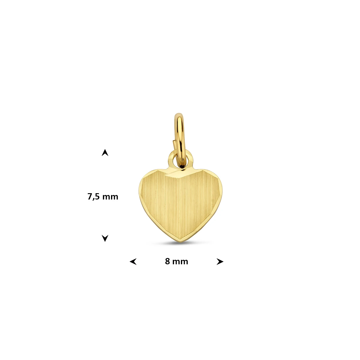 graveerhartje mat gediamanteerd 7,5 mm 14K geelgoud