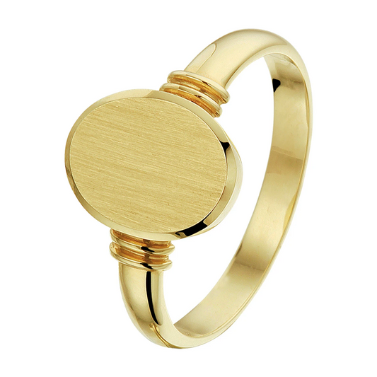 graveerring massief mat gediamanteerd 14K geelgoud