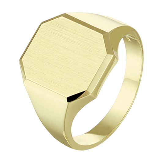 graveerring massief mat gediamanteerd 14K geelgoud
