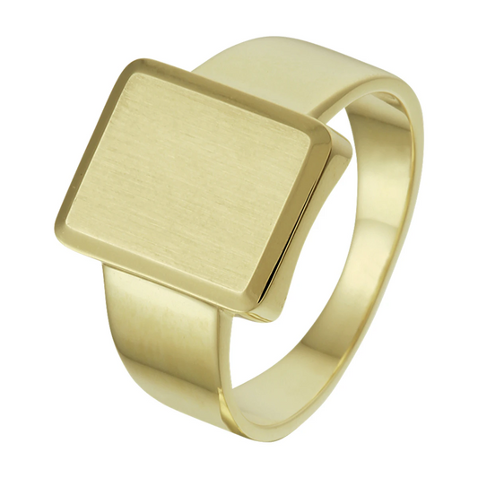 graveerring massief mat gediamanteerd 14K geelgoud