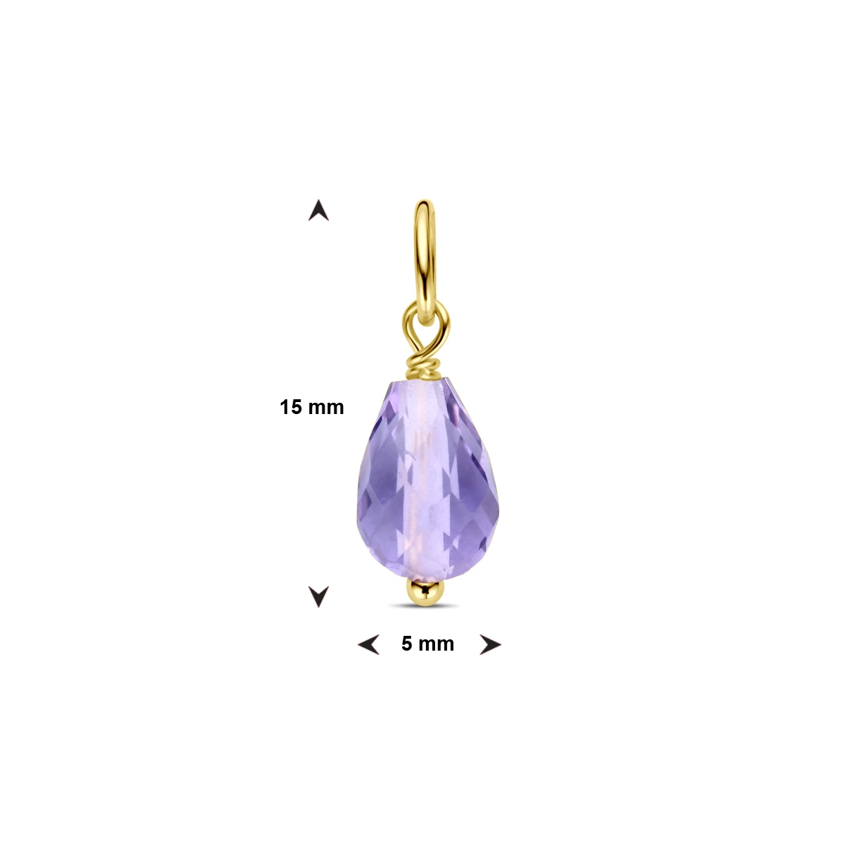 hanger amethist 15 mm 14K geelgoud