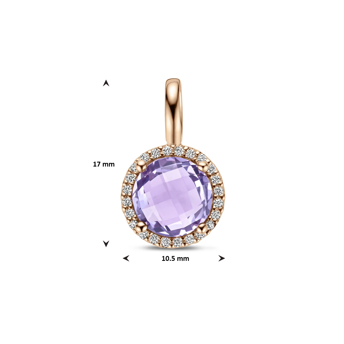 hanger amethist en diamant 0.09ct h si 17 mm 14K roségoud