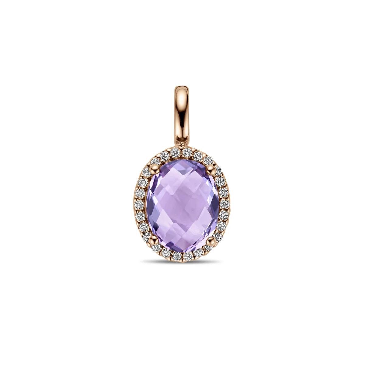 hanger amethist en diamant 0.10ct h si 14K roségoud