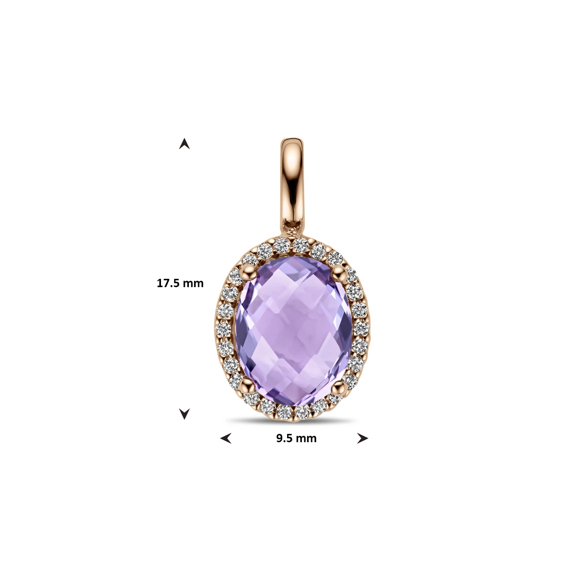 hanger amethist en diamant 0.10ct h si 14K roségoud