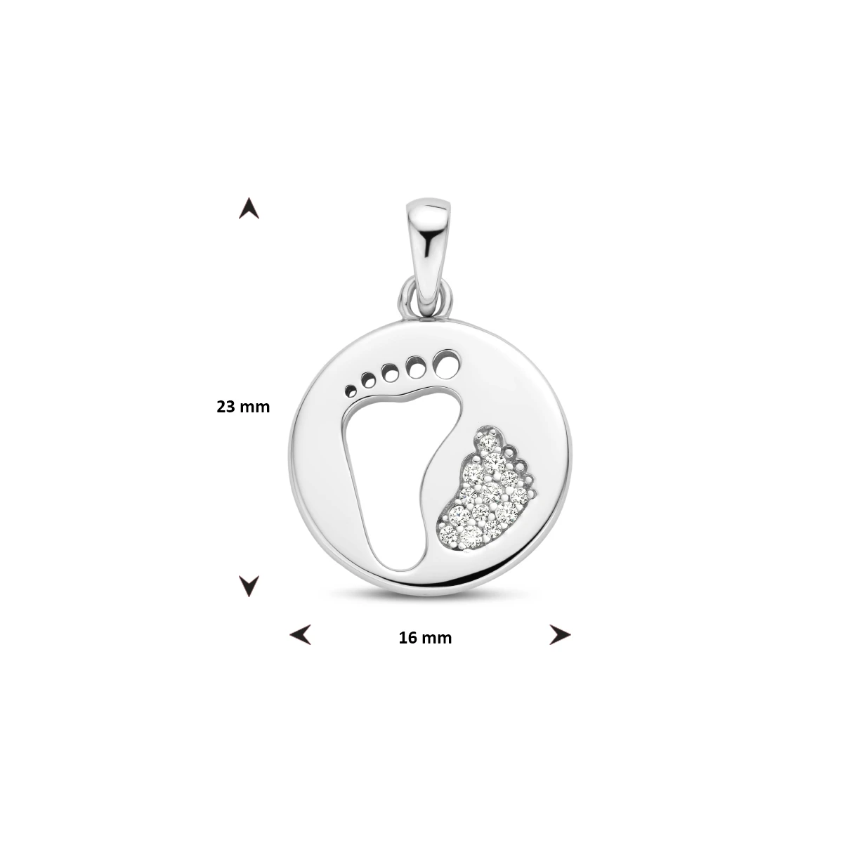 hanger baby voetjes zirkonia 23 mm zilver gerhodineerd