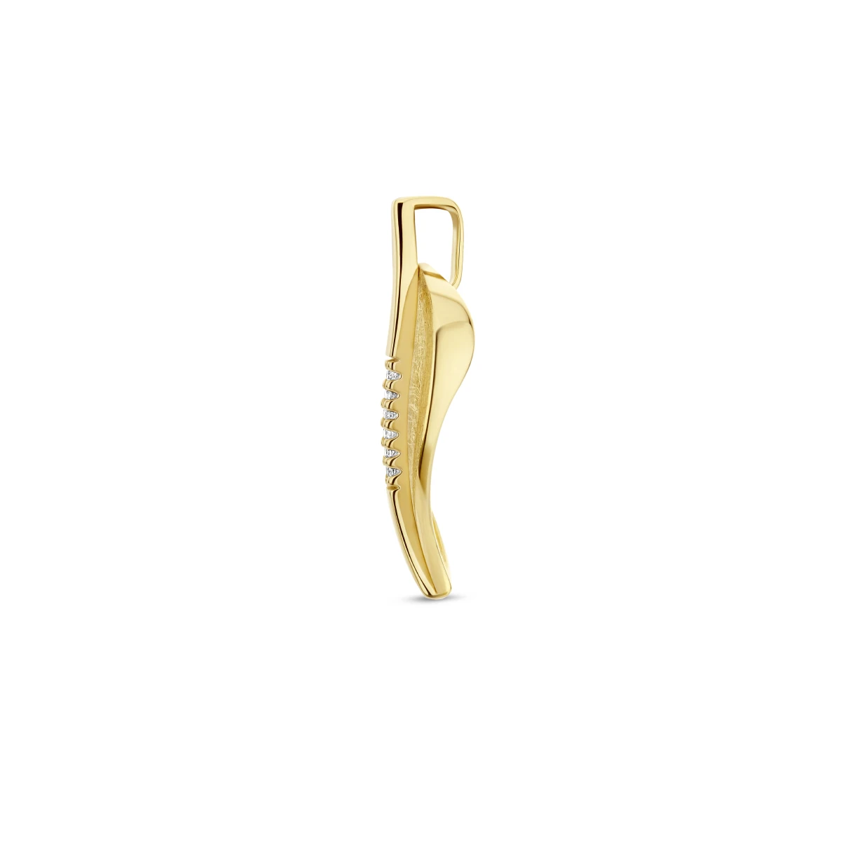 hanger blad gescratcht diamant 0.03ct h si 14K geelgoud