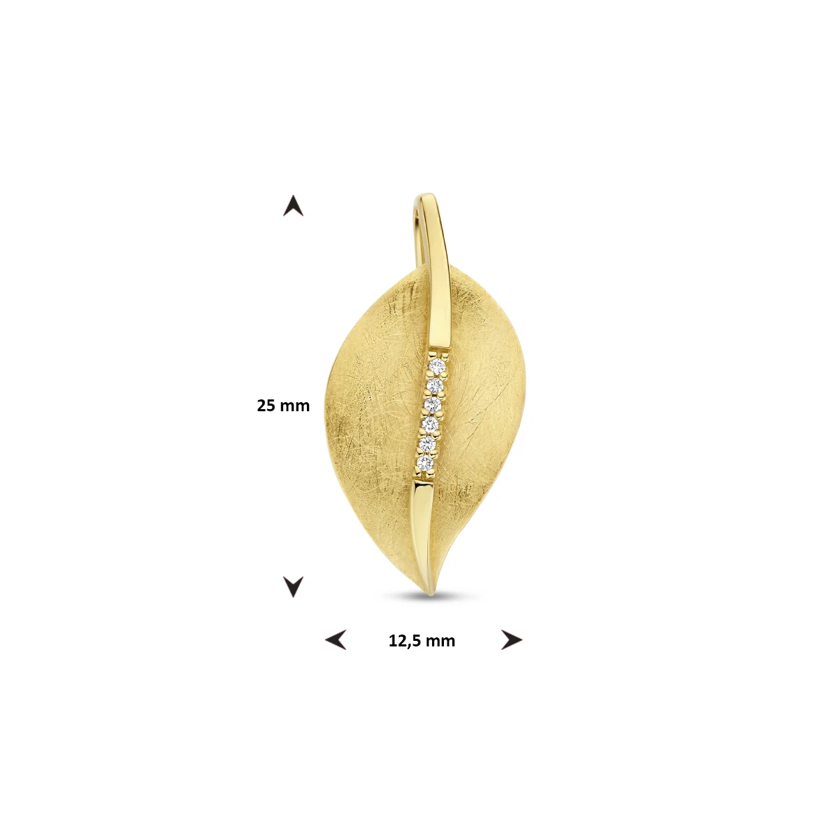 hanger blad gescratcht diamant 0.03ct h si 14K geelgoud