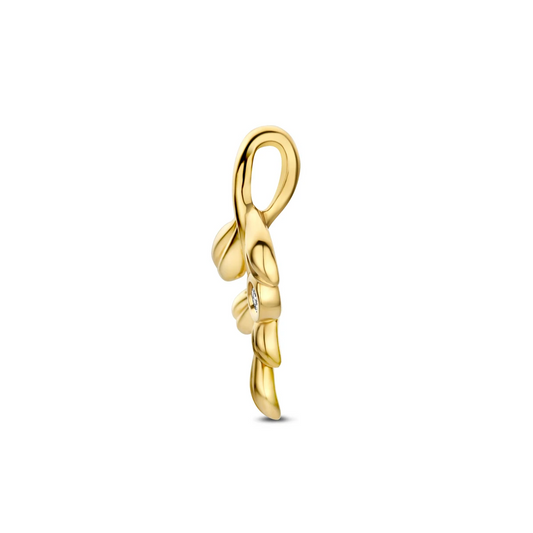 hanger bladeren en lab grown diamant 0.02ct f vs 16 mm 14K geelgoud