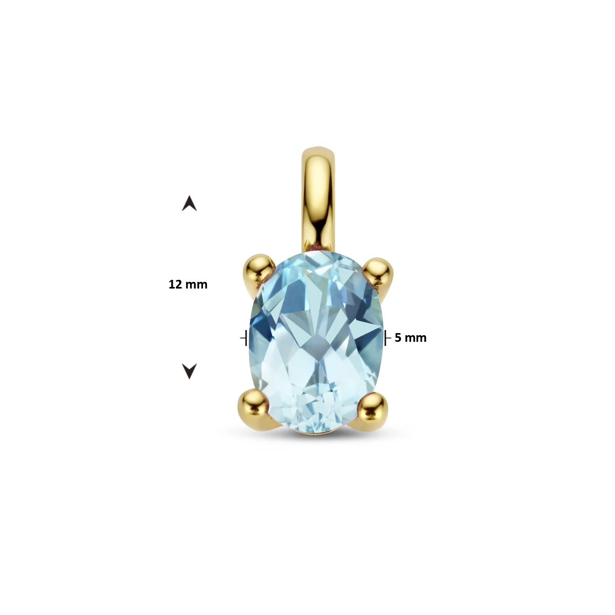 hanger blauw topaas 12 mm 14K geelgoud