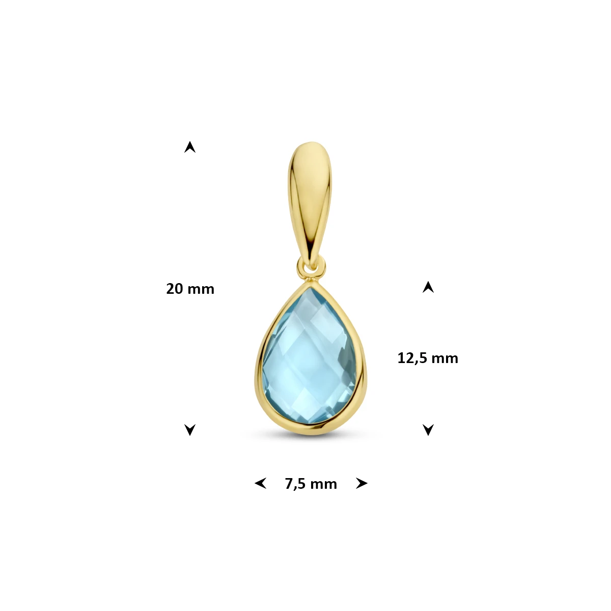 hanger blauw topaas 12,5 mm 14K geelgoud