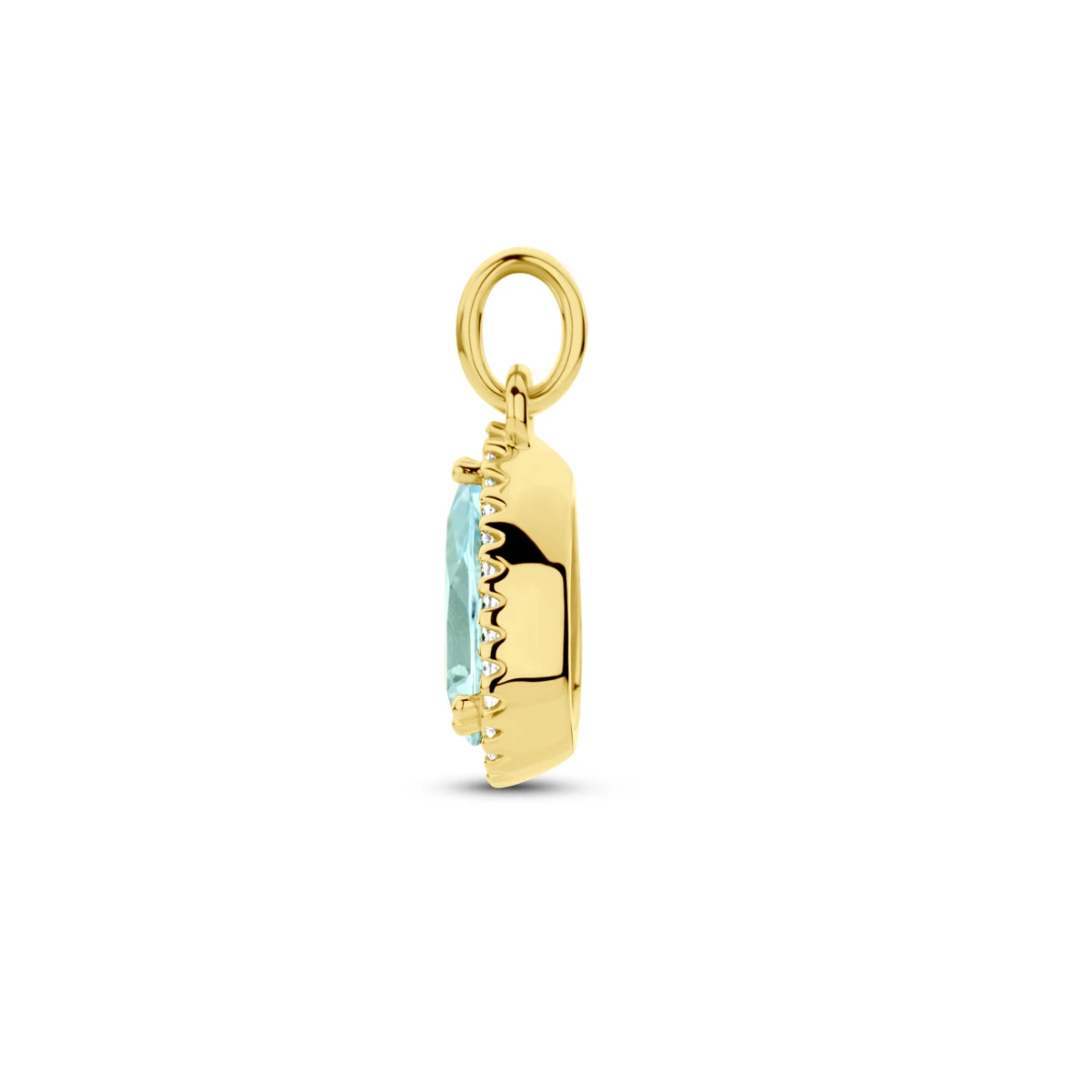 hanger blauw topaas en diamant 0.07ct h si halo 14K geelgoud