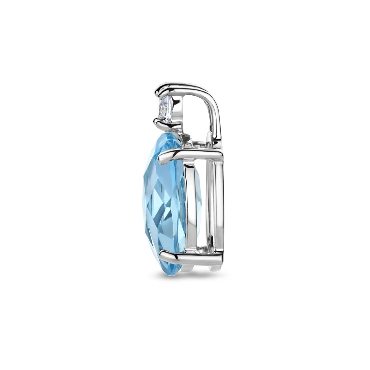 hanger blauw topaas en zirkonia 13 mm zilver gerhodineerd