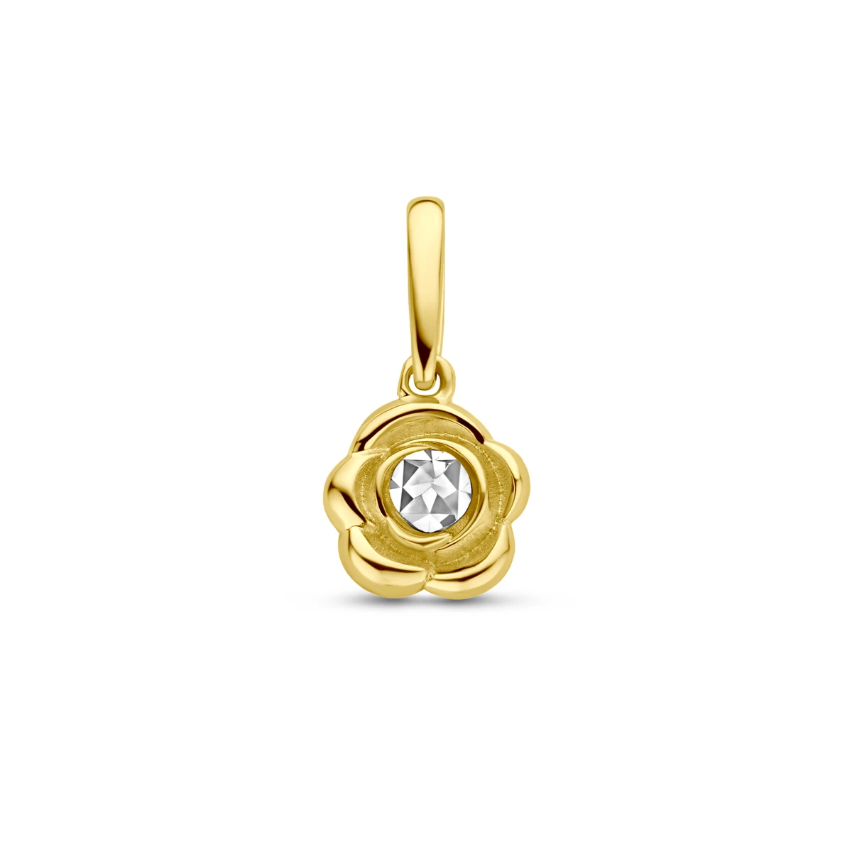 hanger bloem 12 mm 14K bicolor goud geel/wit