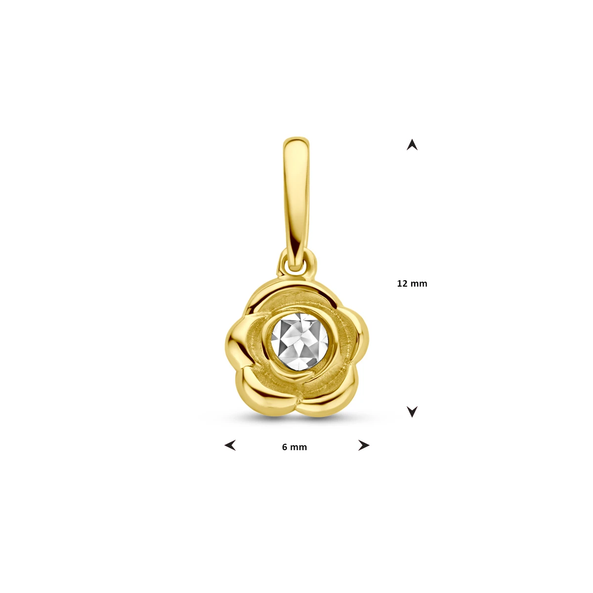 hanger bloem 12 mm 14K bicolor goud geel/wit