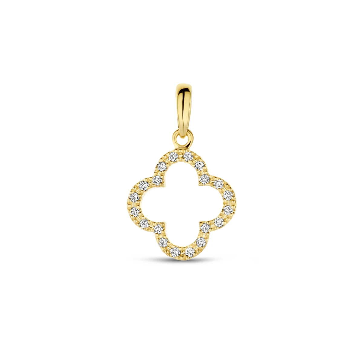 hanger bloem diamant 0.07ct h si 17 mm 14K geelgoud