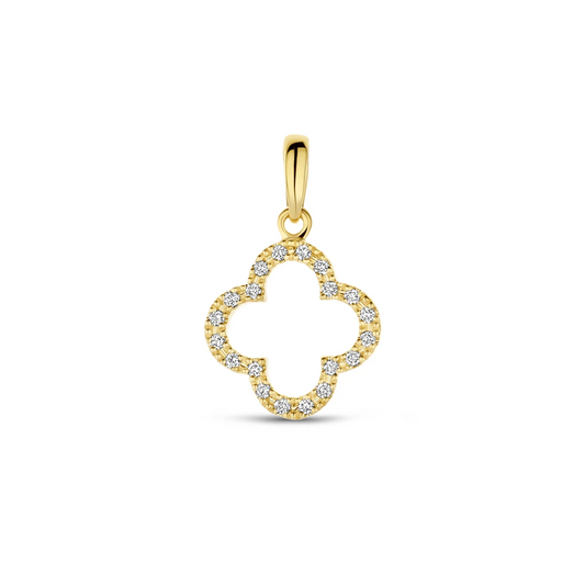 hanger bloem diamant 0.07ct h si 17 mm 14K geelgoud