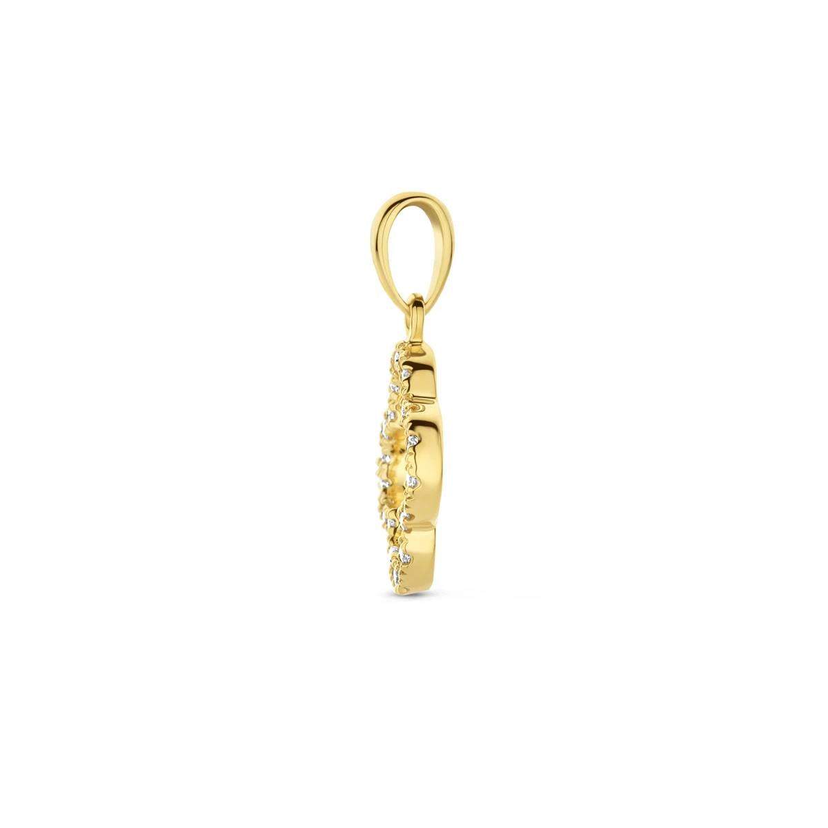 hanger bloem diamant 0.07ct h si 17 mm 14K geelgoud