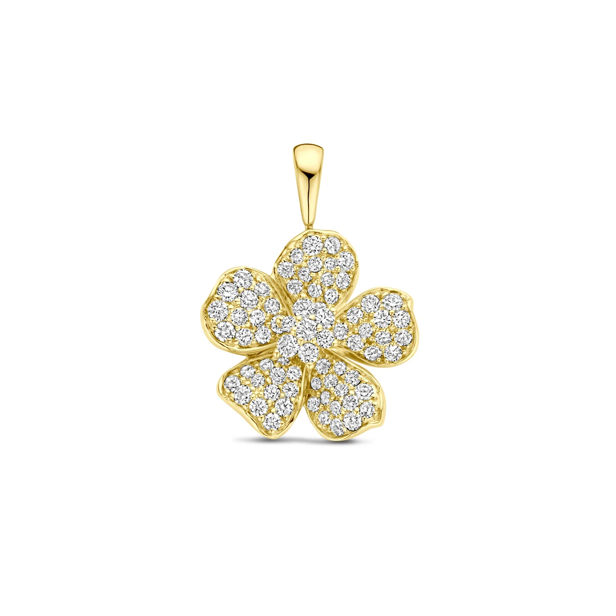 hanger bloem diamant 0.75ct h si 21,5 mm 14K geelgoud