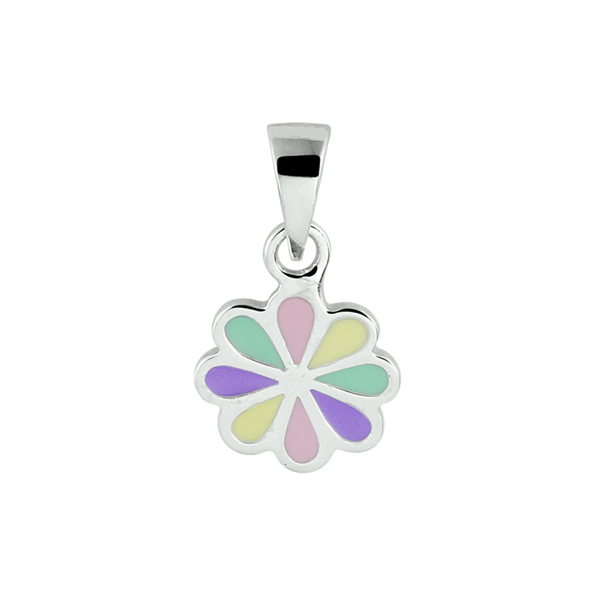 hanger bloem emaille zilver gerhodineerd