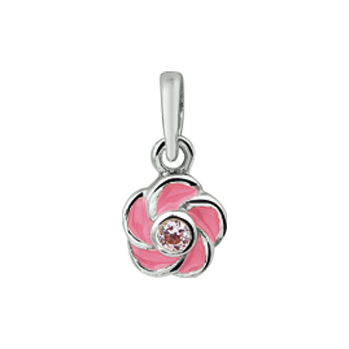 hanger bloem roze zirkonia 9 mm zilver wit