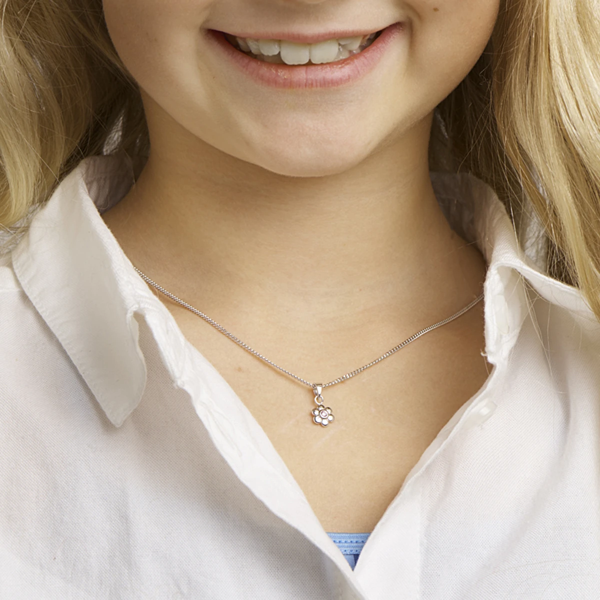 hanger bloem roze zirkonia zilver gerhodineerd