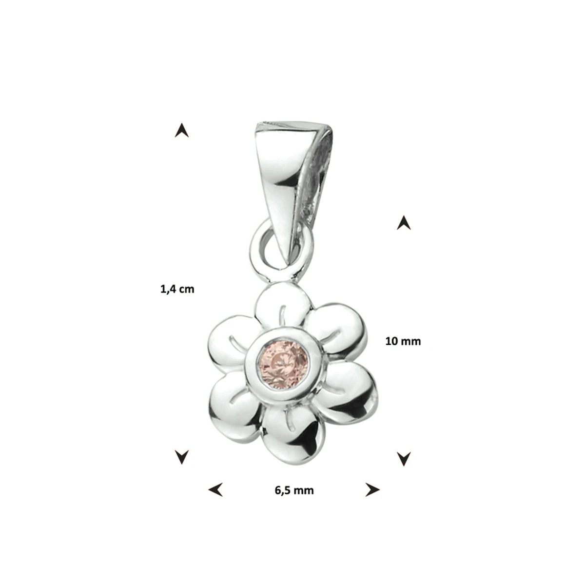 hanger bloem roze zirkonia zilver gerhodineerd