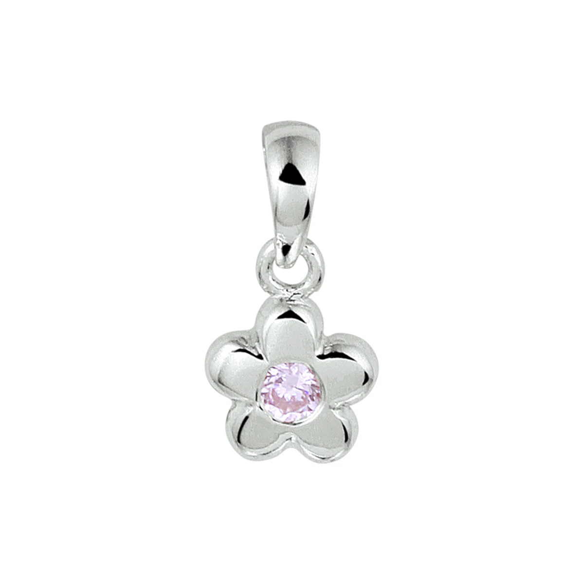 hanger bloem roze zirkonia zilver gerhodineerd