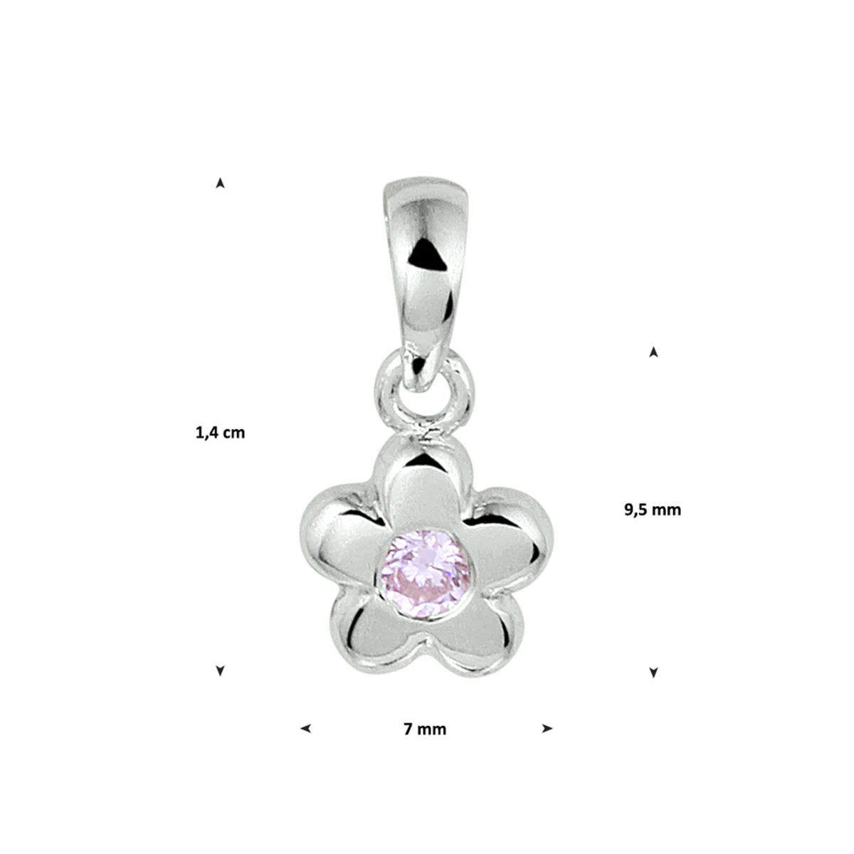 hanger bloem roze zirkonia zilver gerhodineerd