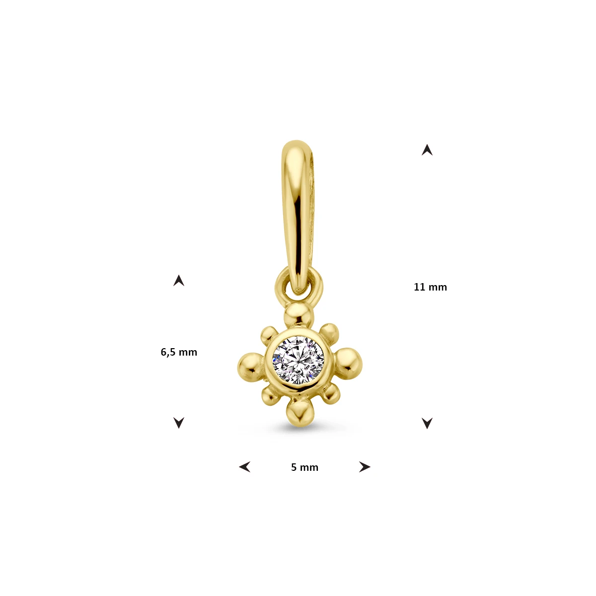 hanger bloem zirkonia 11 mm 14K geelgoud