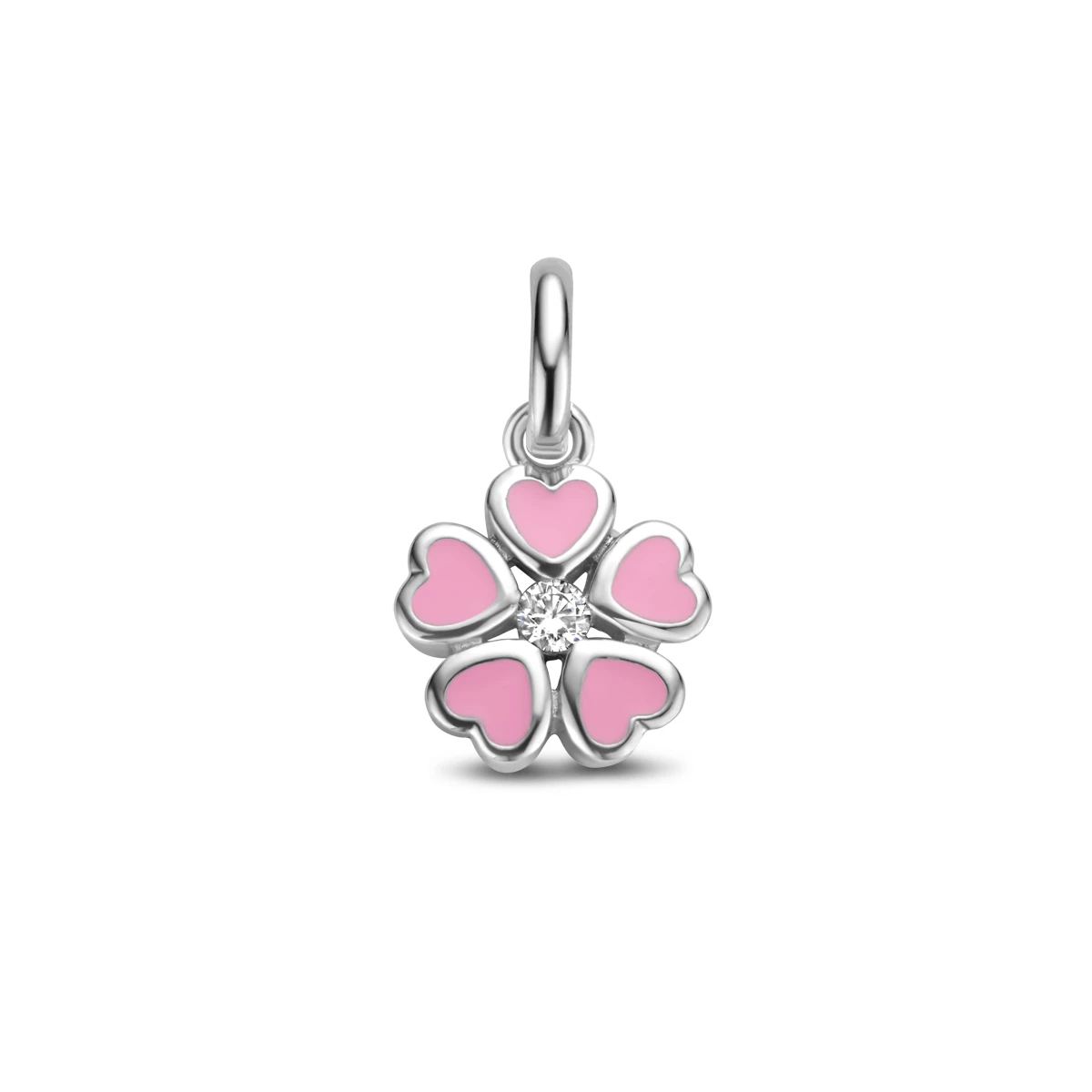 hanger bloem zirkonia emaille zilver gerhodineerd