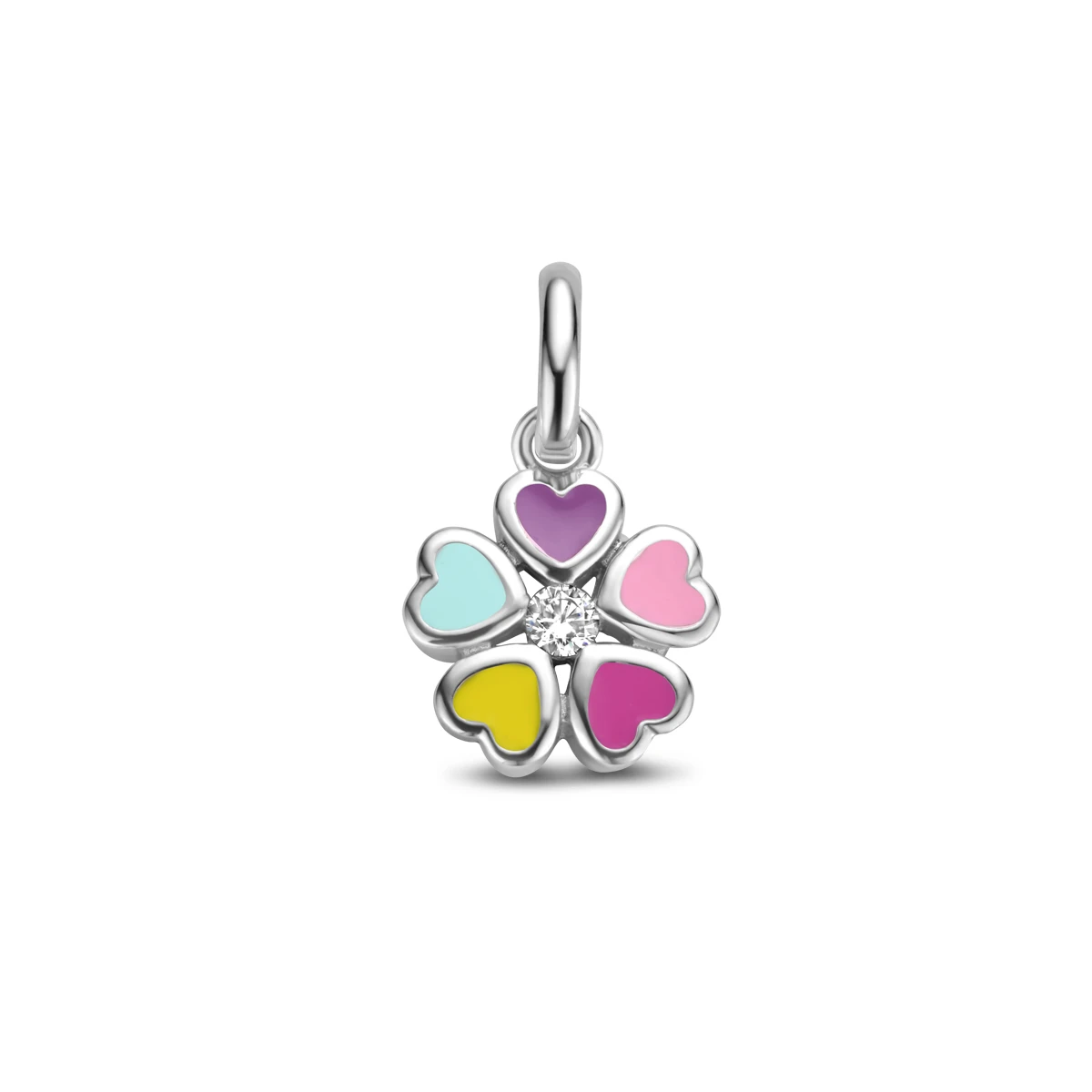 hanger bloem zirkonia emaille zilver gerhodineerd