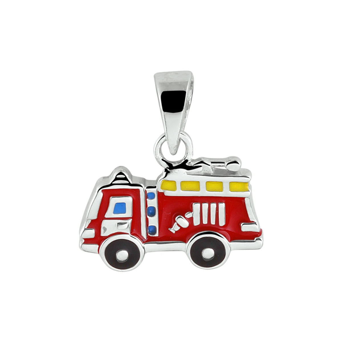 hanger brandweerauto emaille zilver gerhodineerd