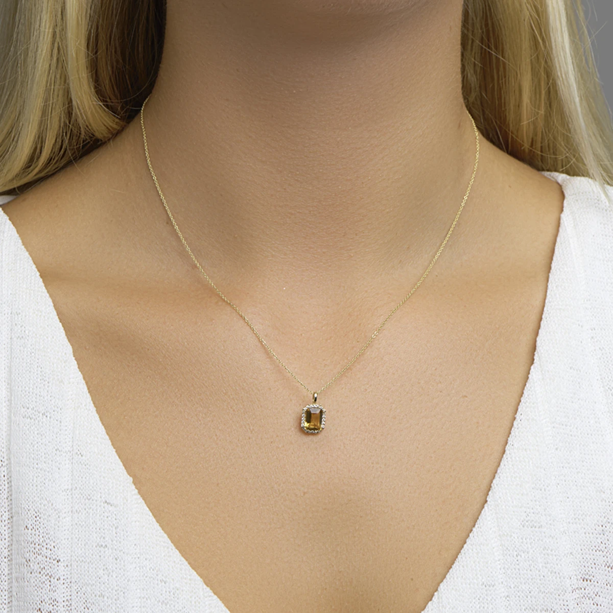 hanger citrien en diamant 0.10ct h si 14K geelgoud
