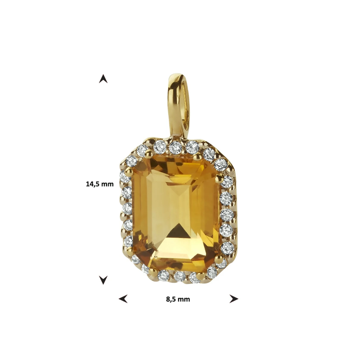hanger citrien en diamant 0.10ct h si 14K geelgoud