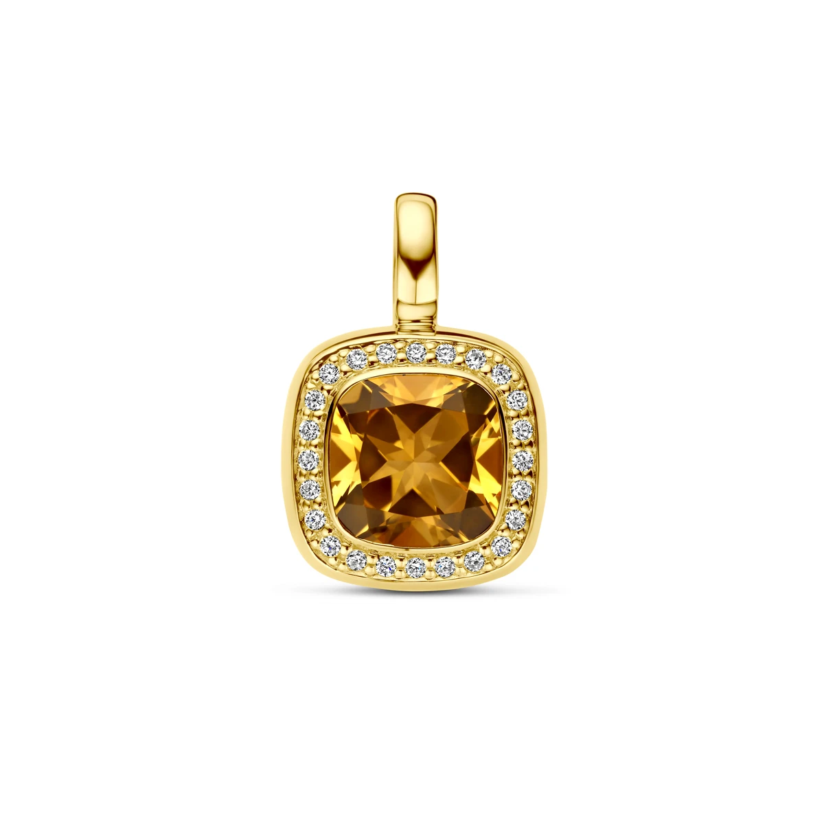 hanger citrien en diamant 0.14ct h si halo 14K geelgoud