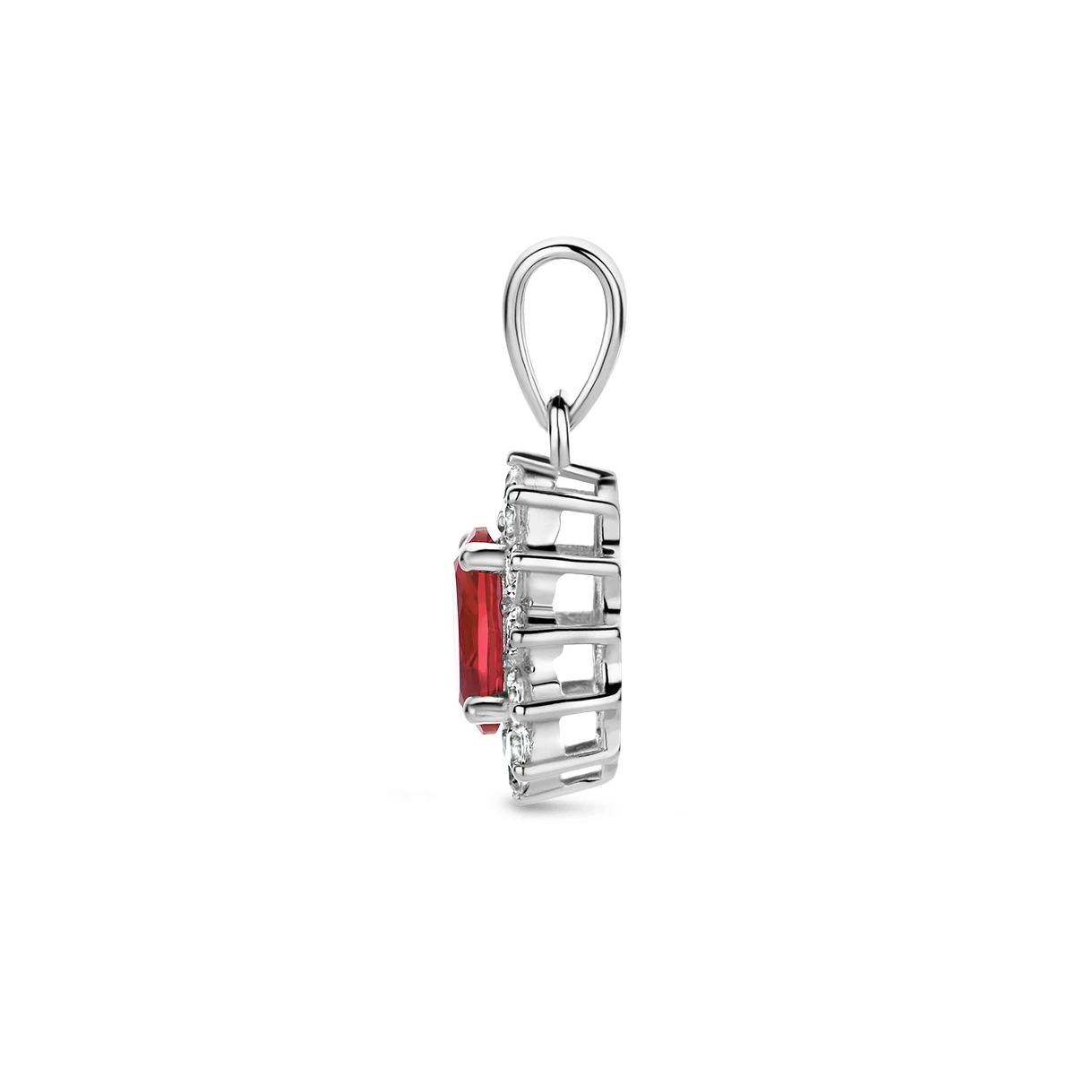 hanger corundumkleurig en wit zirkonia halo zilver gerhodineerd