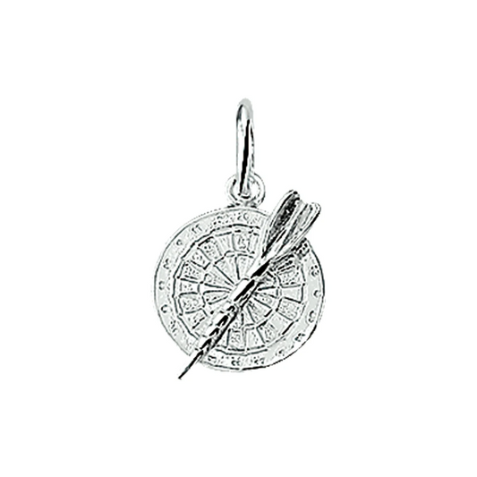 hanger dartbord en pijl zilver wit